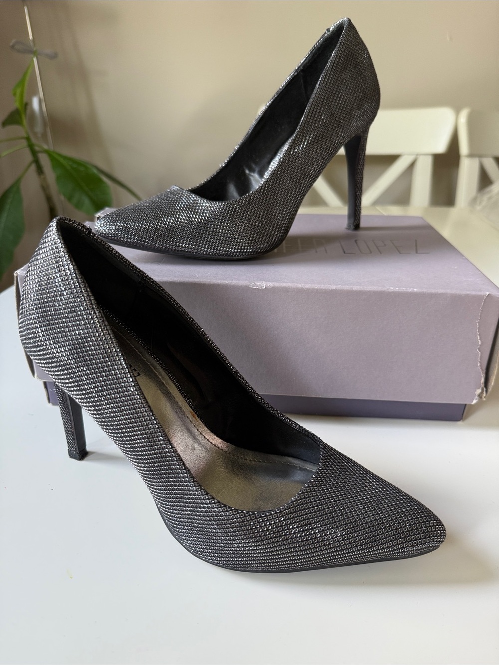 Jennifer Lopez Metallic Charcoal Pointed-Toe Stiletto Pumps